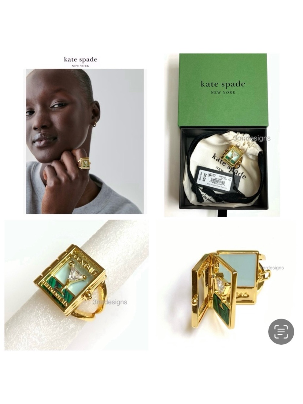 NWT Kate Spade ♠️ PAGE TURNER BOOK 12-K Gold Plated Glass Stone Cocktail Ring
